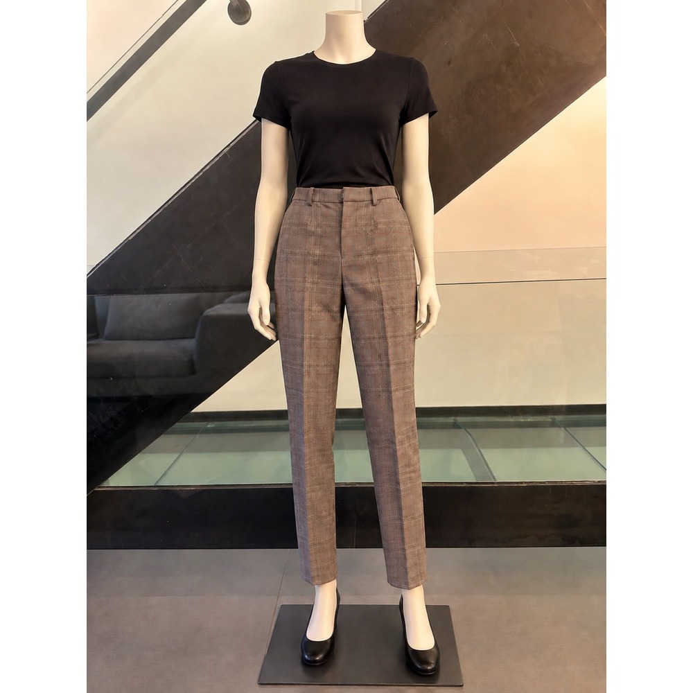 Uniglo Grey Glen Plaid Tapered Trousers High Rise Checked Dress Pants Womens
